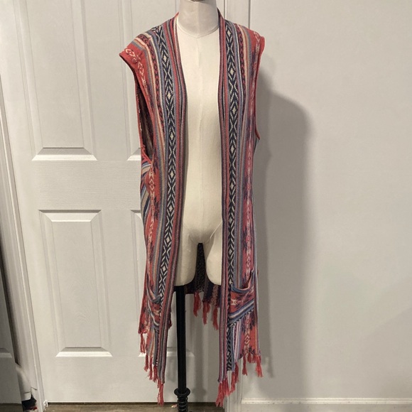 Ruff Hewn pastel Aztec linen blend sweater duster L - Picture 1 of 12